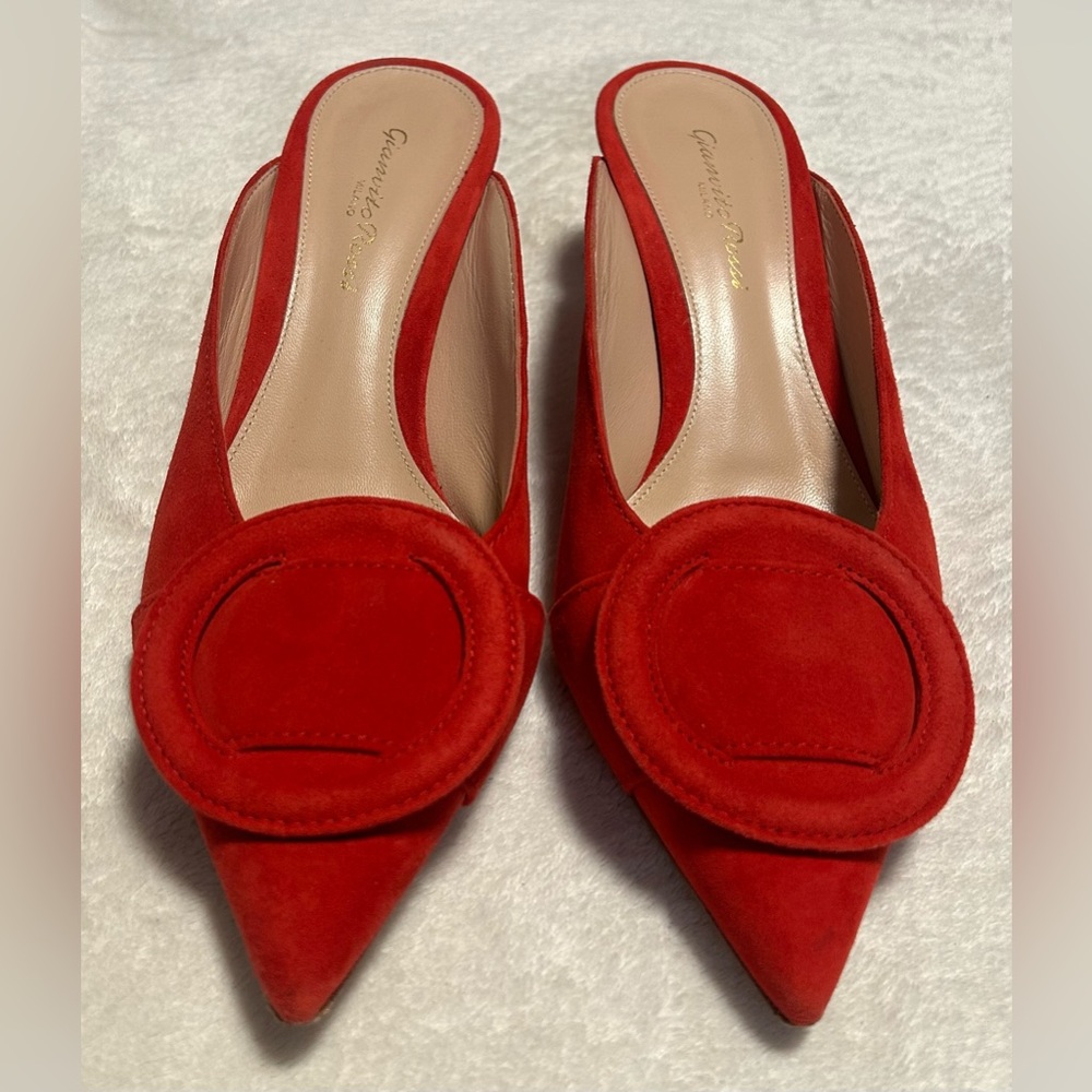 Gianvito Rossi Red Mule Kitten Heel with Buckle Size 38.5 US 8